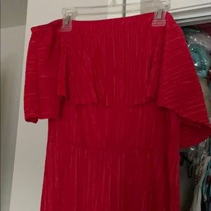 Red off the shoulder jump suit